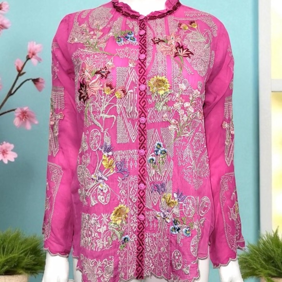 Johnny Was Tops - Johnny was Albee heavily embroidered button-down blouse NWT